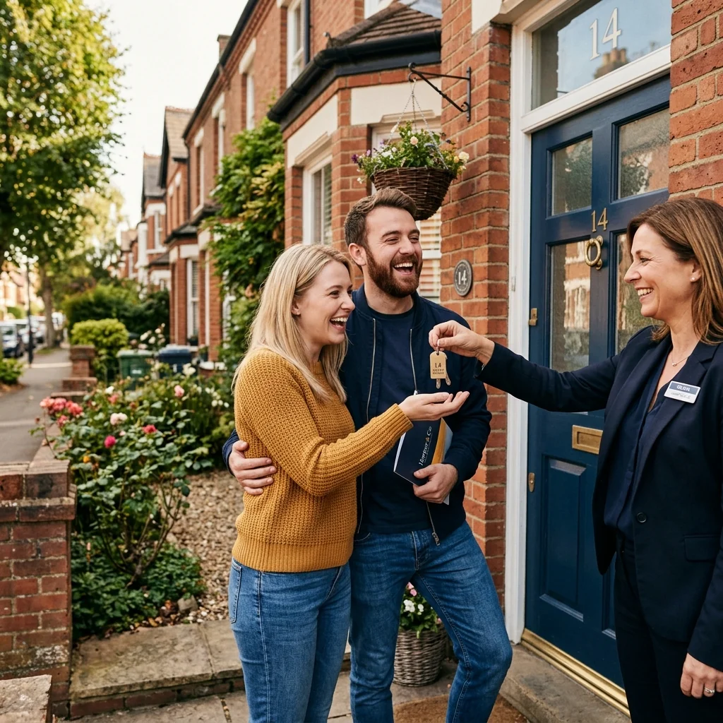 Young couple receiving keys to their first home