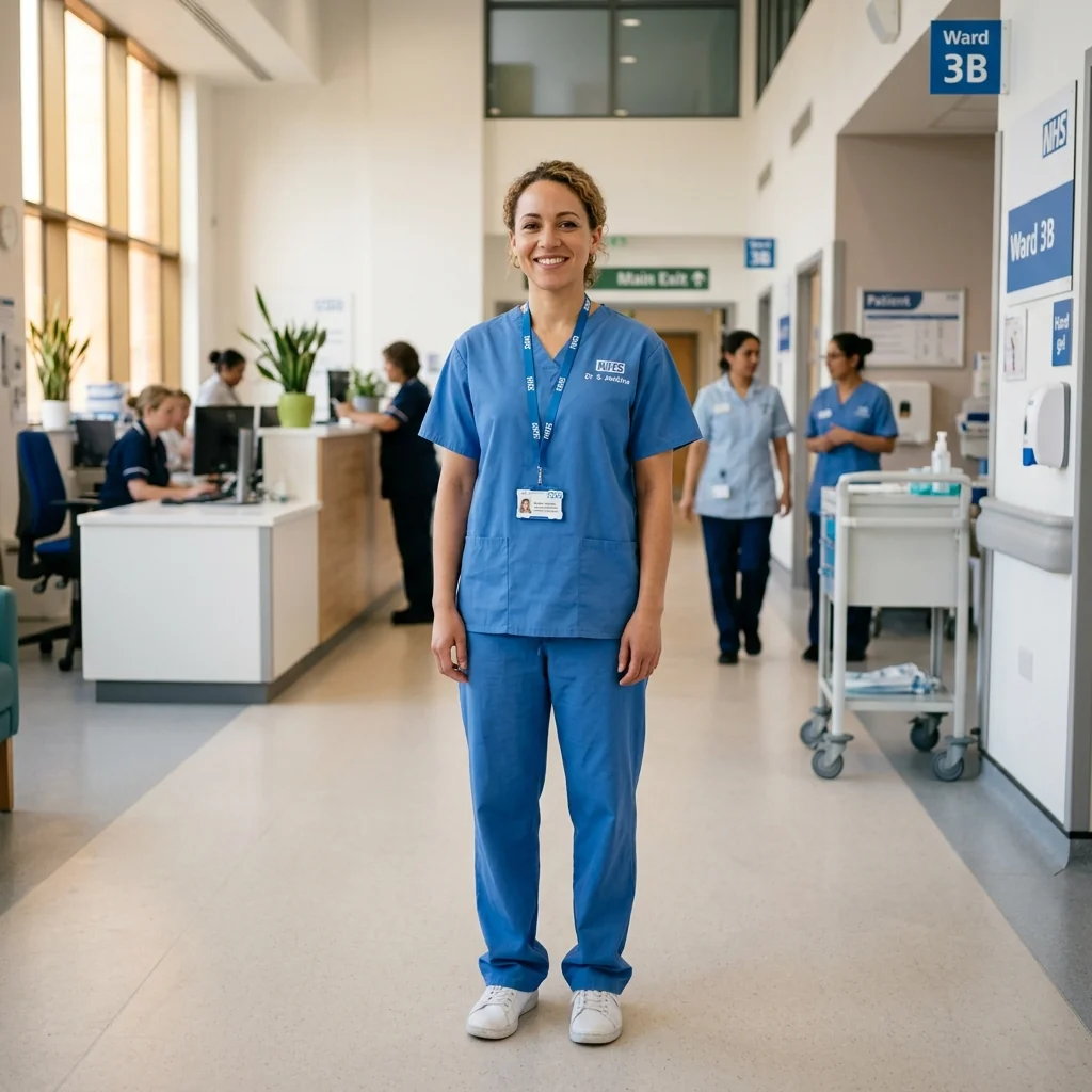 Healthcare professional in a hospital corridor
