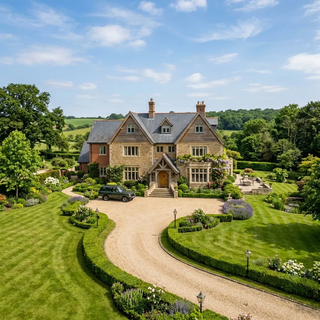 Luxury country house with sweeping driveway